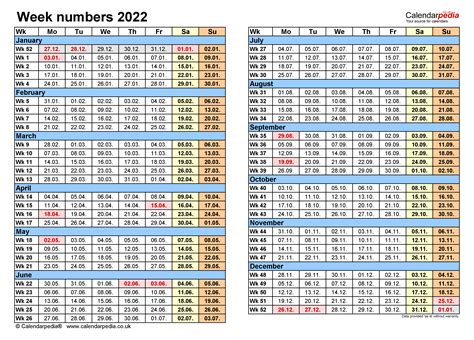 2022 Calendar With Week Numbers Printable