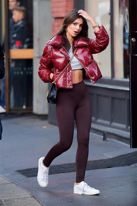 Emily Ratajkowski Spotted Wearing A Crop Top And Burgundy Jacket While
