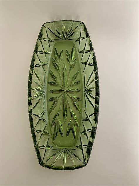 Hazel Atlas Green Glass Celery Dish Boat Plate With Etsy