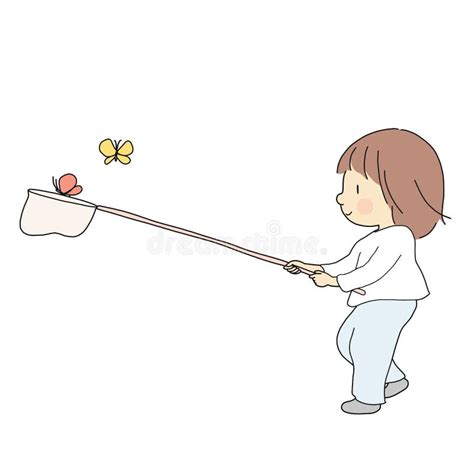 Little Girl Catching Butterflies Stock Vector Illustration Of Hair