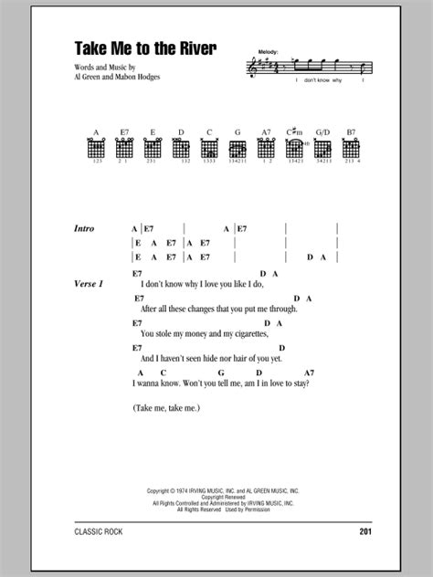 D a down by the river, em7 a em7 a dead, ooh, shot her dead. Take Me To The River Sheet Music | Talking Heads | Guitar ...