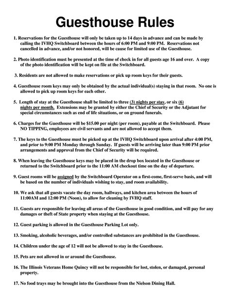 Guest House Rules And Regulations Pdf Fill Online Printable