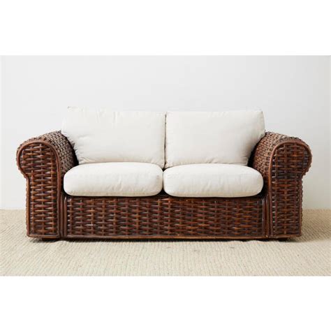 Features a blue ombre faded soft denim style cotton fabric that has a. Ralph Lauren Home Polo Collection Woven Rattan Settee ...
