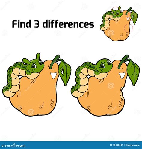 Find Three Differences Pear And Caterpillar Stock Vector