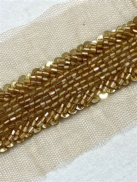 Antique Gold beaded trim, hand embroidered trim,Bridal trim,Bridal sash trim,Sari border 