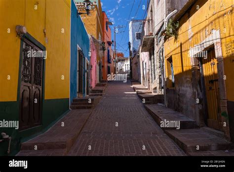 Colored Colonial Houses In Old Town Of Guanajuato Colorful Alleys And