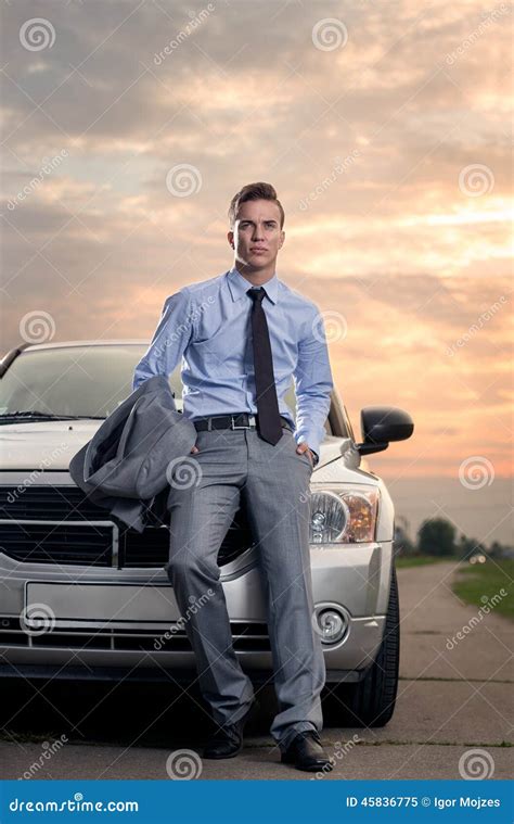 Handsome Young Man Leaning On His Car Stock Image Image Of Attractive