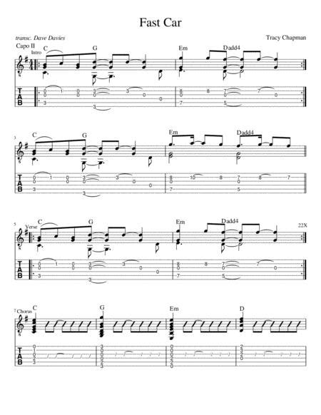 Fast Car By Tracy Chapman Digital Sheet Music For Guitar Tab