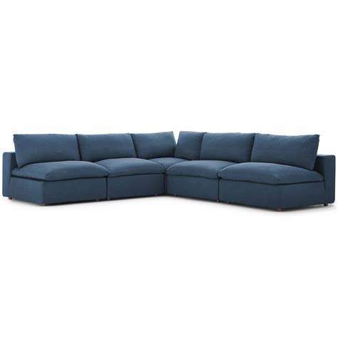 Commix Down Filled Overstuffed 5 Piece Sectional Sofa Set Azure