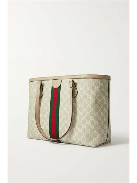 Gucci Ophidia Webbing Trimmed Printed Coated Canvas And Leather Tote