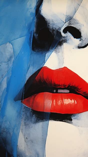 Premium Ai Image Womans Face Red Lips Broken Glass City Times Blue