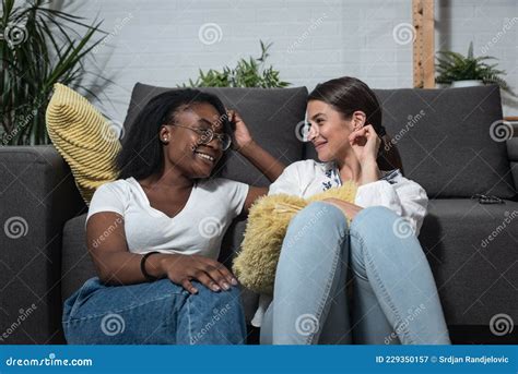 Two Young Mixed Race Lesbian Couple Black African And White Woman