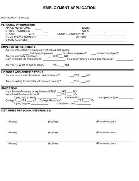 louisiana employment application form download printable pdf