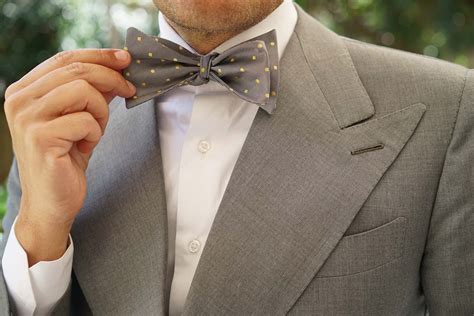 Grey With Yellow Polka Dots Self Tie Bow Tie Wedding Untied Bowties