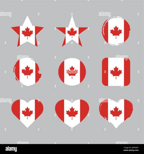 Canada Vector Circle And Heart Flag Set Canadian Dry Brush And Grunge