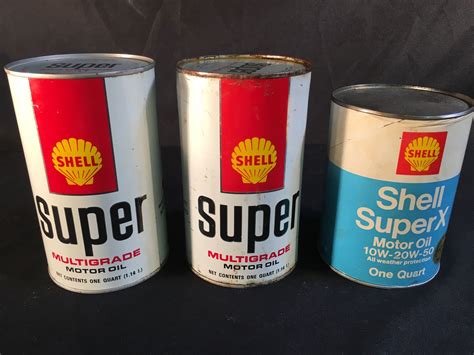 Collection Of 3 Vintage Shell Oil Containers Inc Super Multigrade
