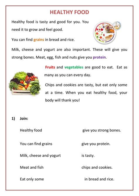 Context clues (healthy diets) grade/level: Worksheets Of Health Diet For Grade 3 / Reading ...