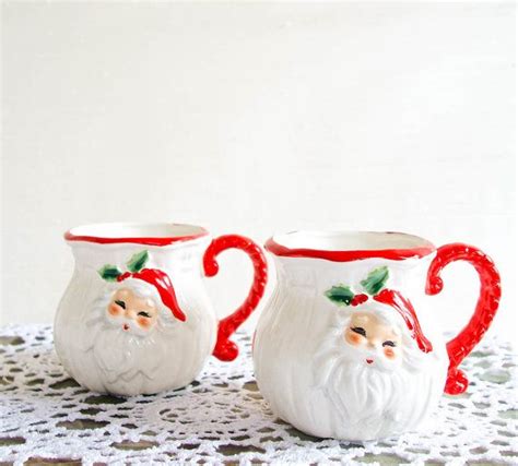 Set Of Two Small Vintage Santa Mugs Etsy Vintage