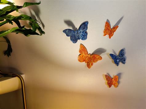 Wall Art 3d Ceramic Butterflies Home Decor Unique T Etsy Uk
