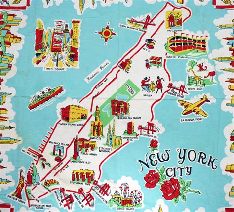 Large Illustrated Tourist Map Of New York City New York City Large