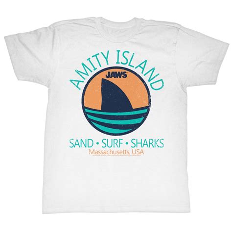 Jaws Tall T Shirt Amity Island Sand Surf Sharks Massachusetts White Tee