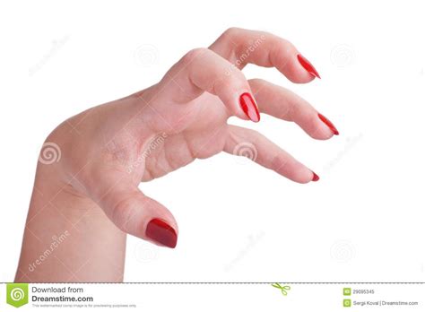 Beautiful Female Hand With Long Red Nails Attacks Stock