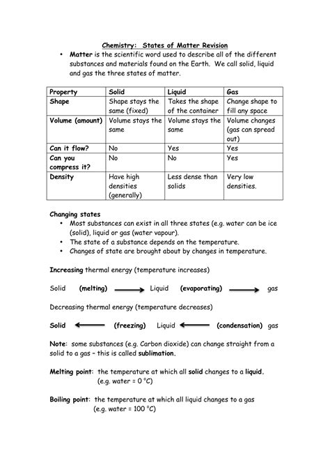 Chemistry States Of Matter Cheat Sheet Download Printable Pdf