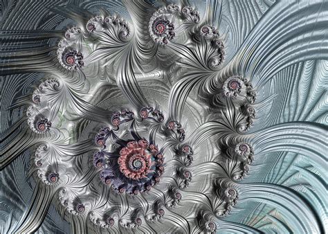 Cool Silver And Blue Fractal Spiral Metal Look Digital Art By Matthias