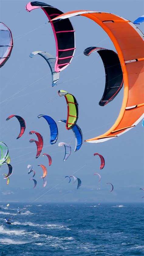 Multicolored Kite Surfing Lot Kitesurfing Sport Sea Water