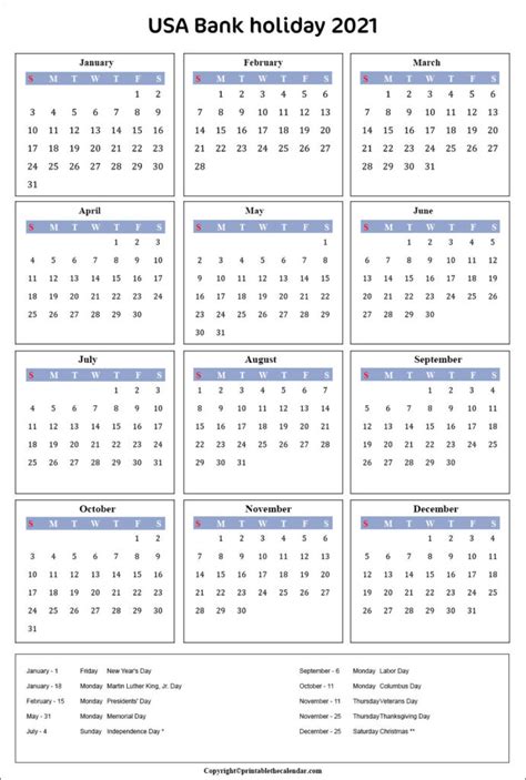 Put it on your table. Bank Holidays 2021 US Archives | Printable The Calendar