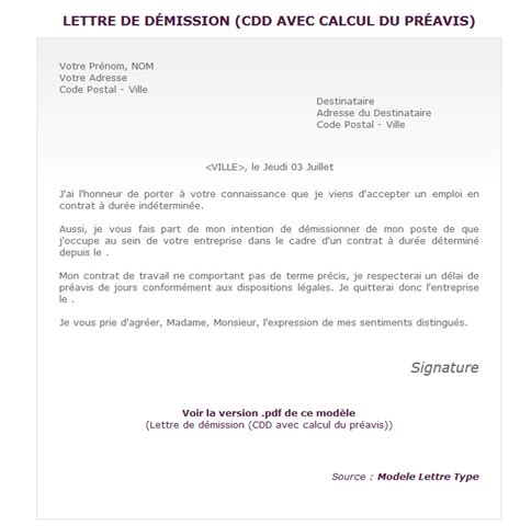 Lettre De Demission D Un Cdd Modele De Lettre Type The Best Porn Website