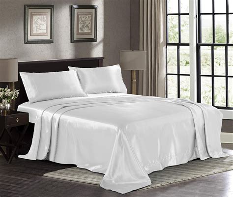 Satin Sheets Queen [4 Piece White] Hotel Luxury Silky Bed Sheets Extra Soft 1800 Microfiber
