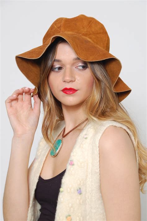 Vintage 70s Floppy Hat Suede Hippie Hat Leather Boho Hat Wide Etsy
