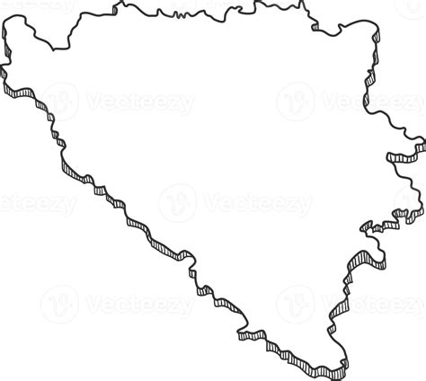 Mão Desenhada Do Mapa 3d Da Bósnia E Herzegovina 12628344 Png