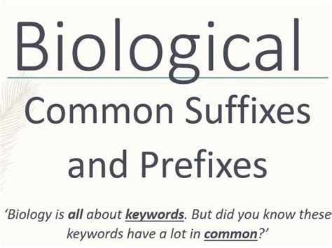 Biological Common Suffices And Prefixes Teaching Resources