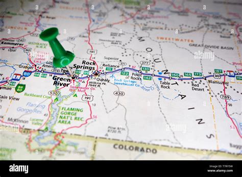 A Map Of Green River Wyoming Marked With A Push Pin Stock Photo Alamy