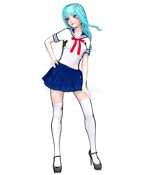 3d Japanese Anime Schoolgirl Stock Illustration Illustration Of