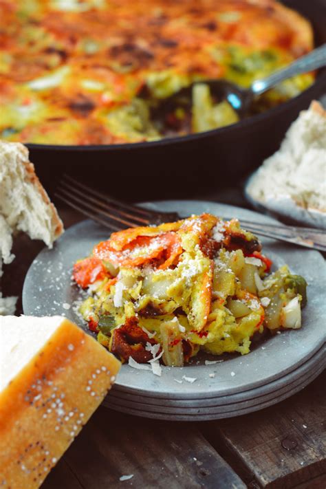 Pepperoni Frittata With Pan Fried Onions Potatoes And Peppers Ciao