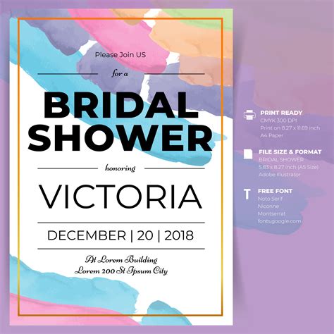 Bridal Shower Watercolor Invitation Card Template