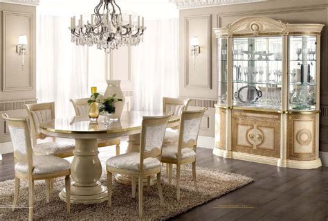 Aida Dining Room Set In Beige And Gold Finish Made In Italy