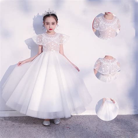 فستان فتاة زهرة بيضاء لحفلات الزفاف Ht133 الصيف التطريز الدانتيل زهرة