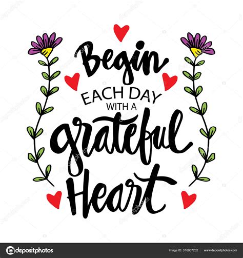 Begin Each Day Grateful Heart Inspirational Quote Stock Vector Image By