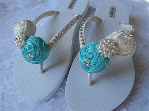 Aqua Blue And Ivory Bridal Flip Flops Bridal Color Flip Flops Etsy