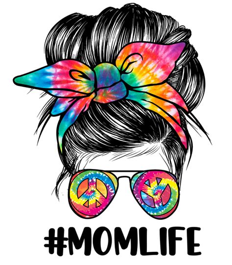 Mom Life Tie Dye Peace Symbol Messy Bun Design Transfer Southern Dream Ga