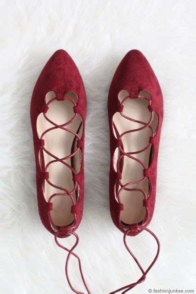 Faux Suede Pointy Lace Up Strappy Ballet Ballerina Flats Burgundy Dark Red