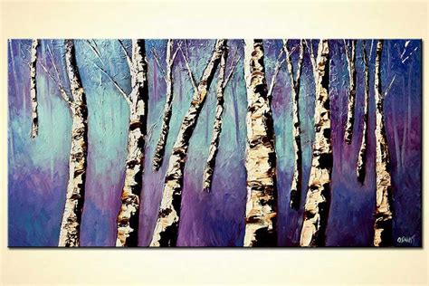 Painting For Sale Birch Trees In Purple Forest Large
