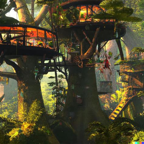 2 Treehouse City In Canopy 50 Meters Above Rainforest Floor Digital