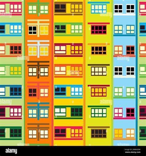 Urban Residential Building Seamless Pattern With Colored Facade Full Of