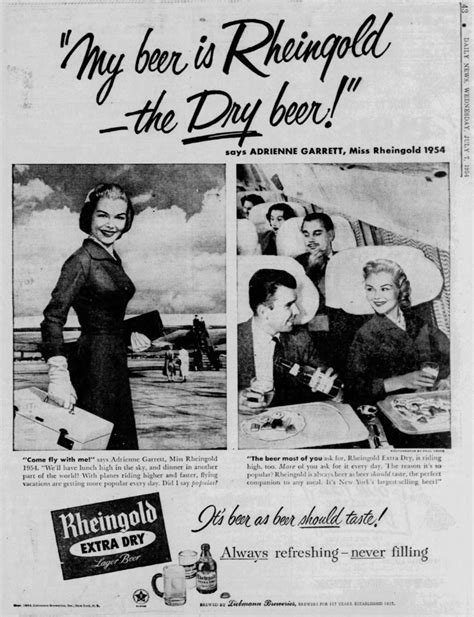 beer in ads 4282 miss rheingold 1954 drinks beer on an airplane