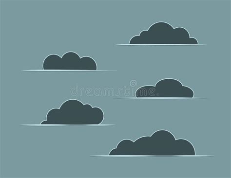 A Set Of Black Color Clouds Clip Arts On Light Blue Background Vector
